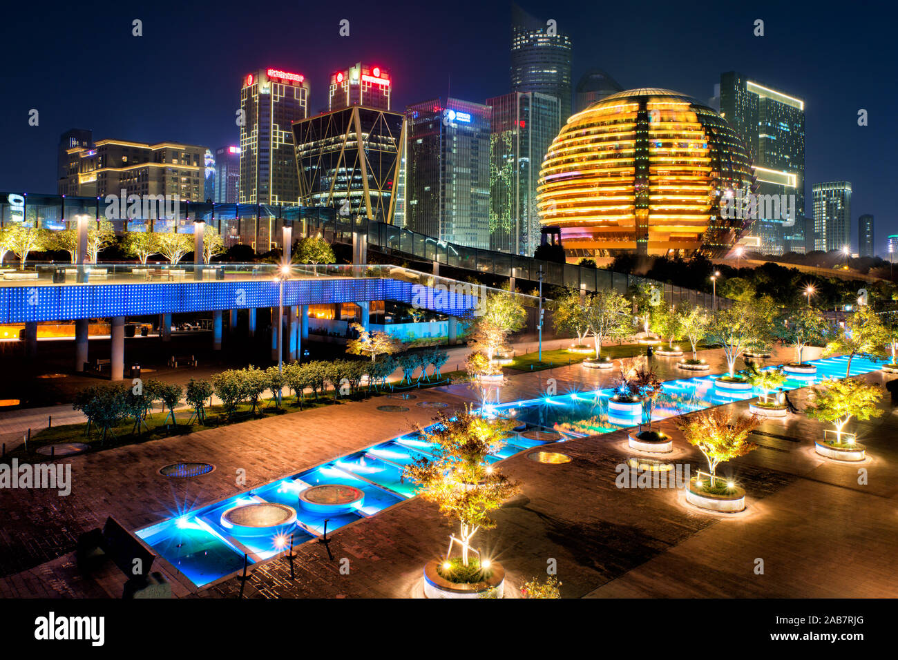 Night view of Qianjiang New Town, Hangzhou, Zhejiang, China Stock Photo