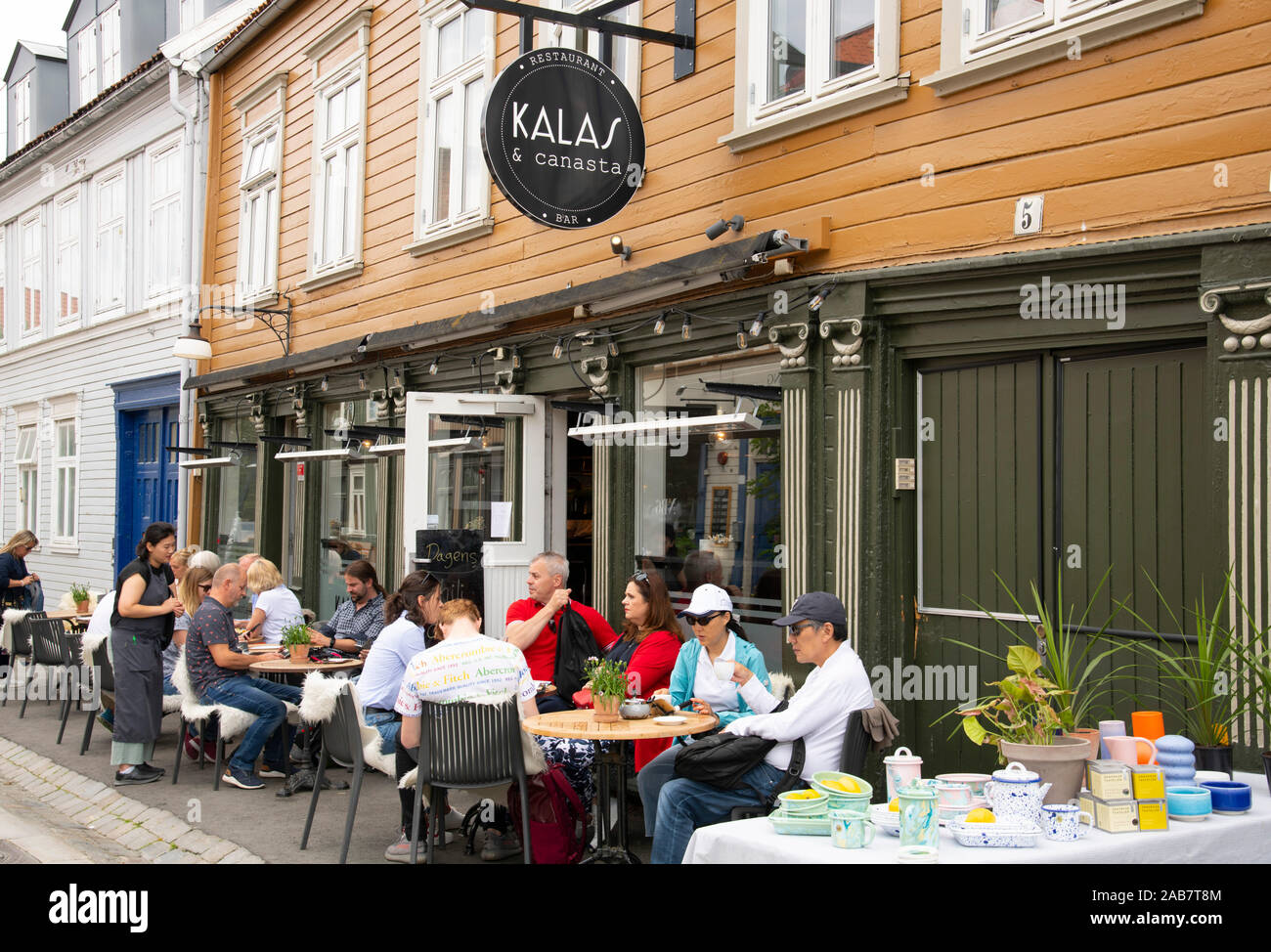An outdoor cafe in the Mollenberg district of Trondheim, Trondelag, Norway, Scandinavia, Europe Stock Photo
