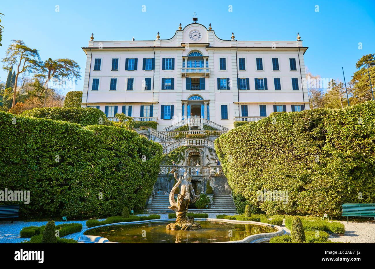 Fountain at Villa Carlotta on Lake Como, Lombardy, Italian Lakes, Italy, Europe Stock Photo