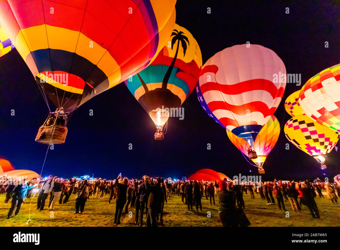 Dawn patrol at the Fiesta Hot Air Balloon Festival, Albuquerque, New Mexico, North America Stock Photo