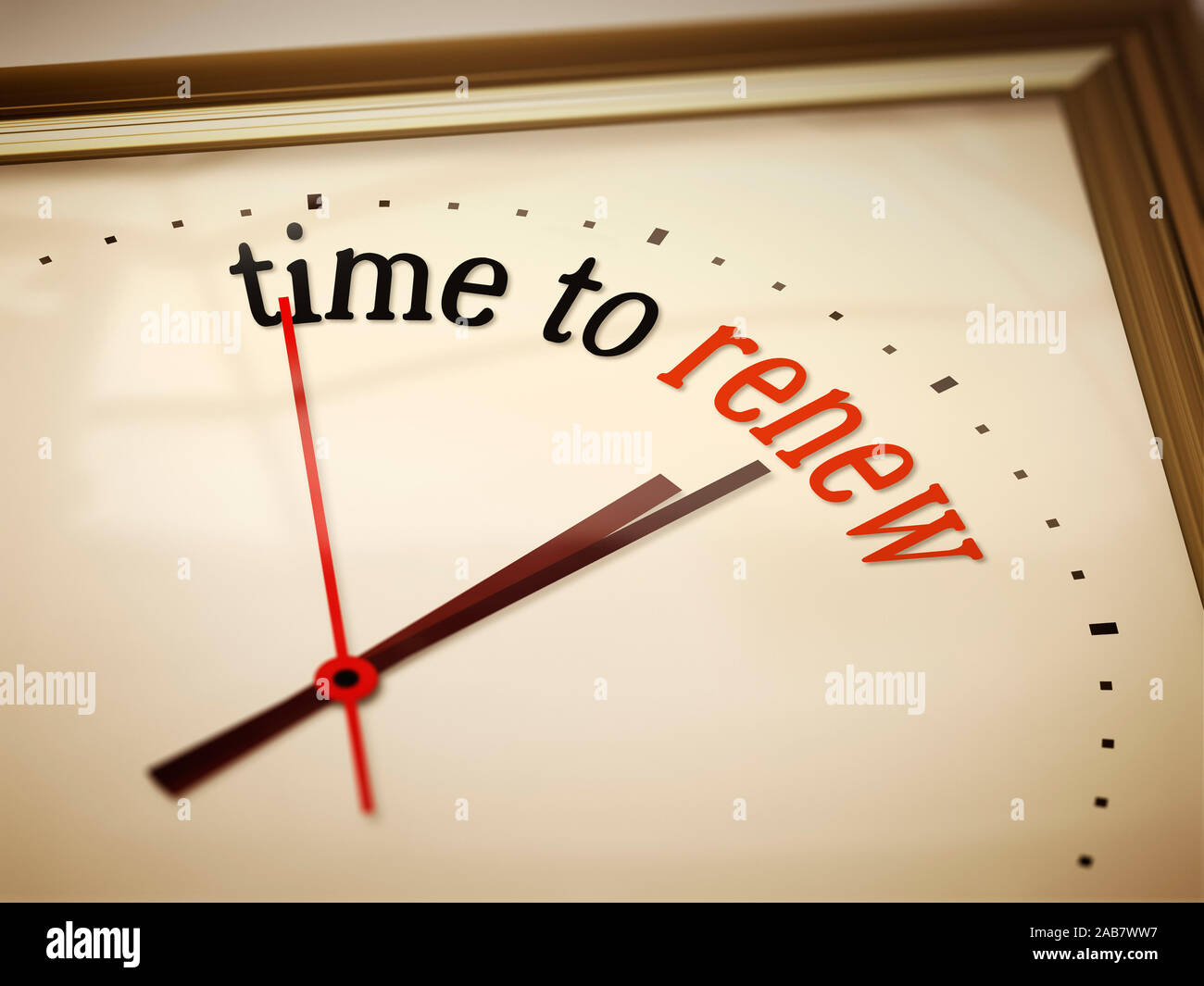 Ein simples Ziffernblatt mit der Inschrift 'time to renew' Stock Photo