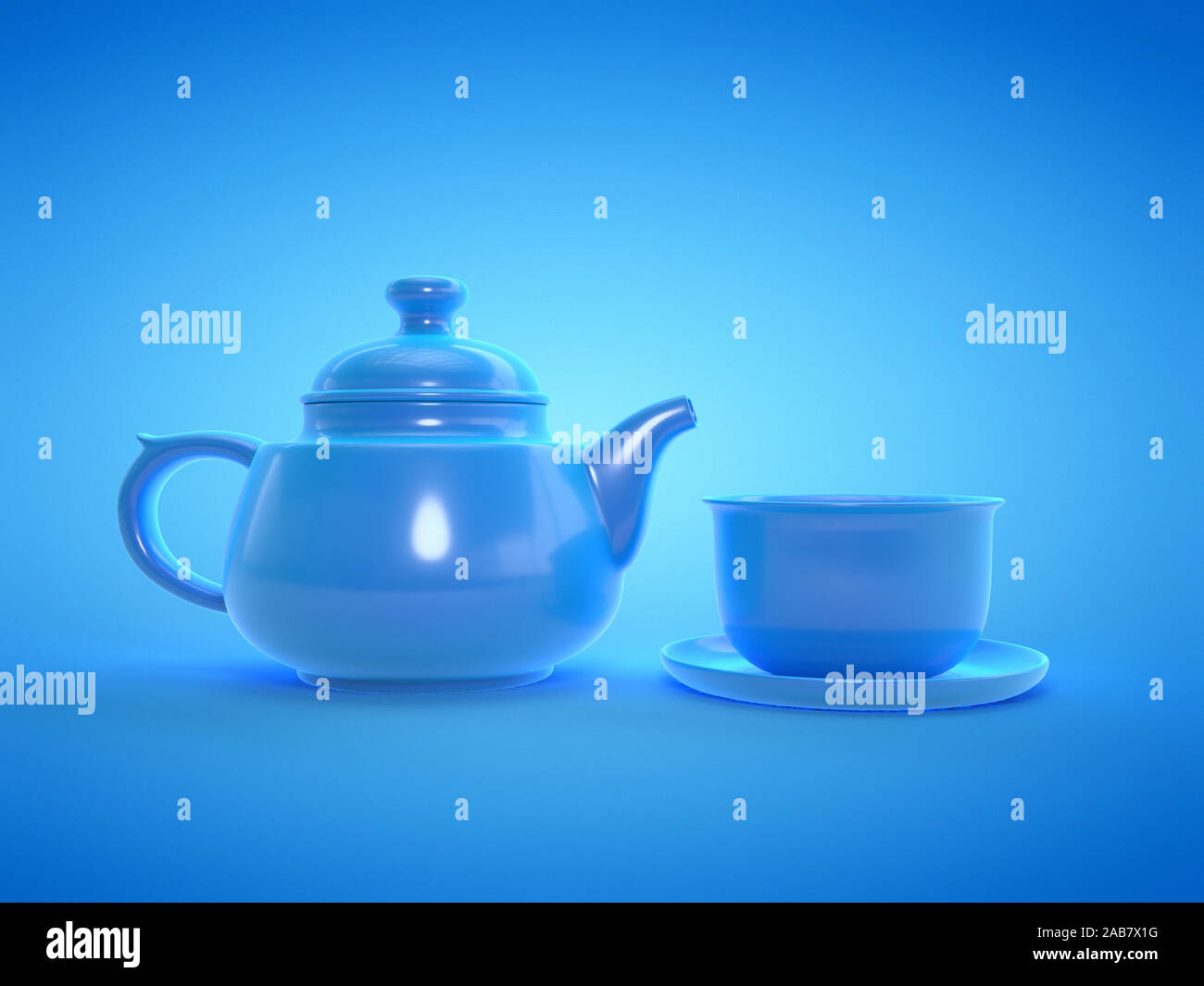 3d rendered illustration of a blue tea set Stock Photo - Alamy