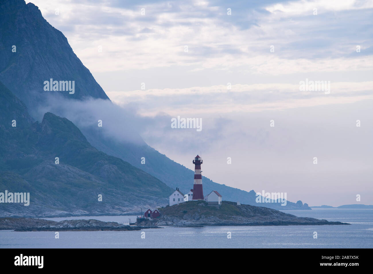 The Landegode lighthouse near Bodo on the north west coast of Norway, Scandinavia, Europe Stock Photo