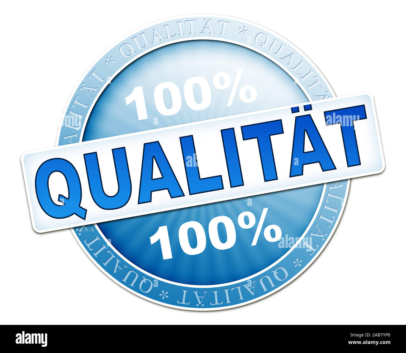 Ein Knopf mit der Aufschrift: '100 Prozent Qualitaet' Stock Photo