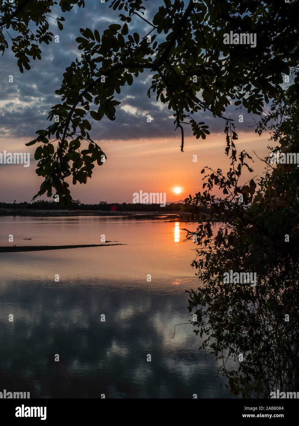 Sunset on the Luangwa River in South Luangwa National Park, Zambia, Africa Stock Photo