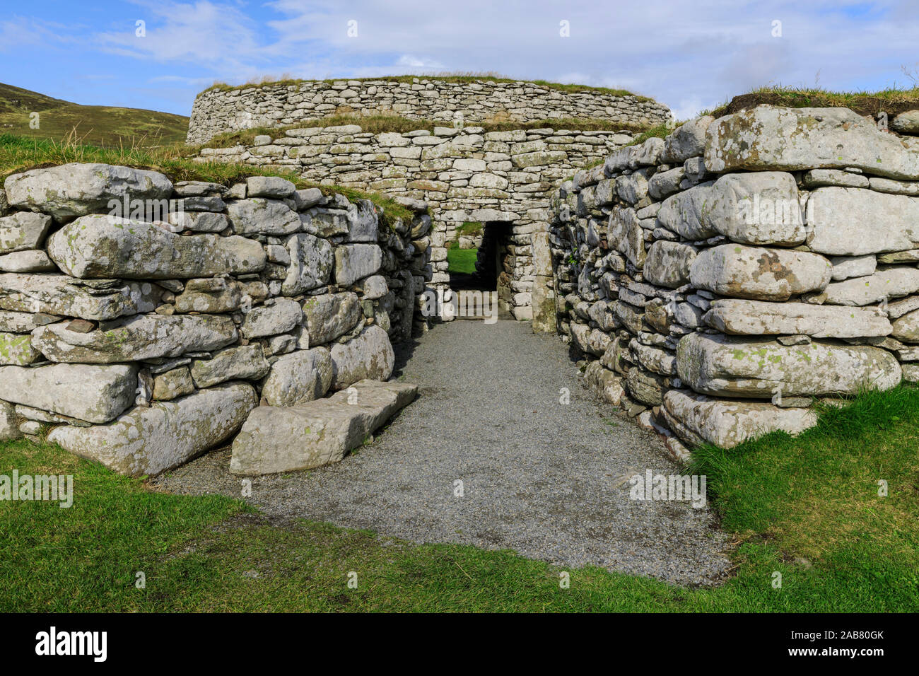 Clickimin Broch, Iron Age Fort, entrance, Clickimin Loch, Central Lerwick, Shetland Isles, Scotland, United Kingdom, Europe Stock Photo
