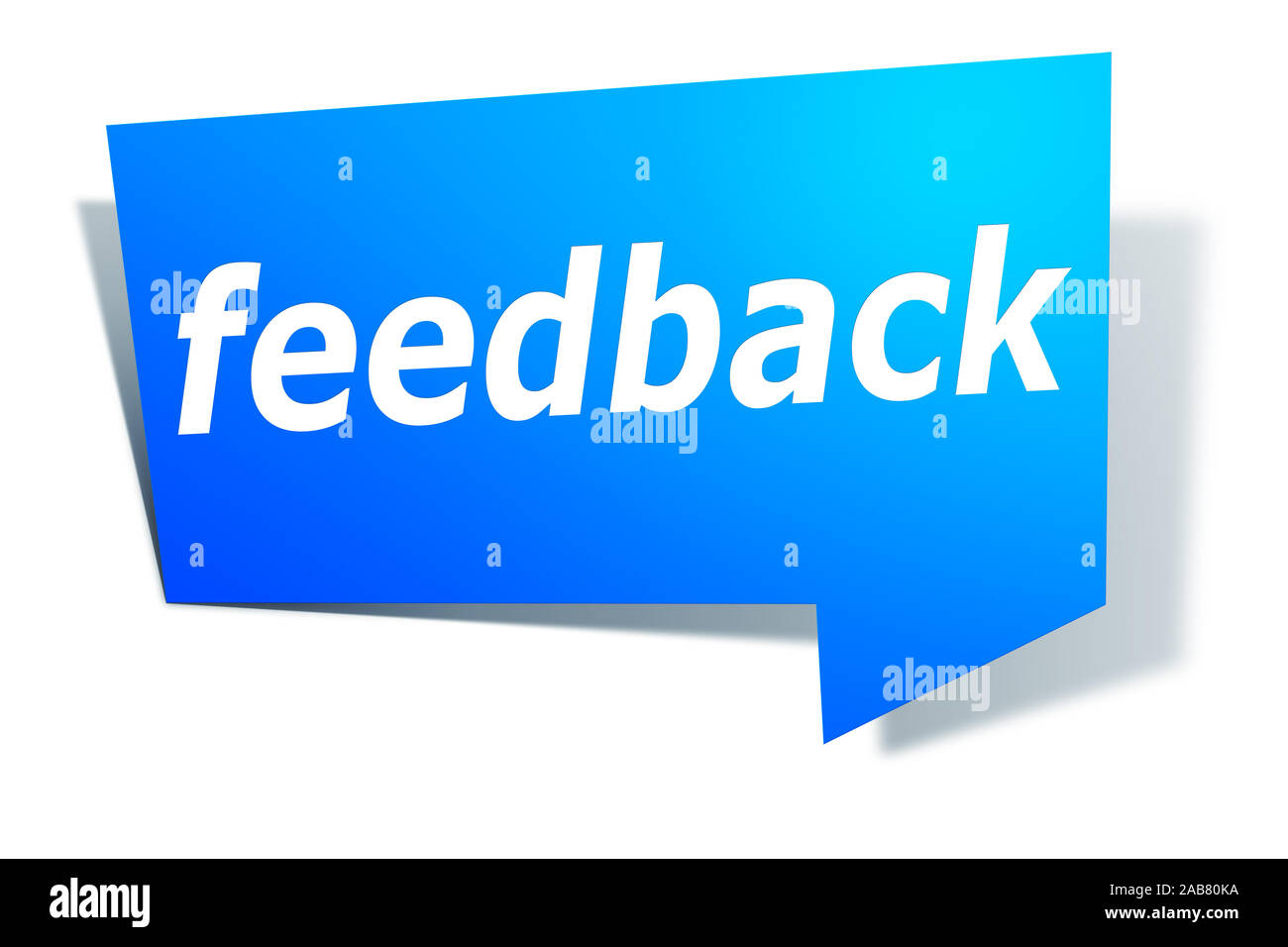 Ein blaues Etikett vor weissem Hintergrund mit der Aufschrift: 'feedback' Stock Photo