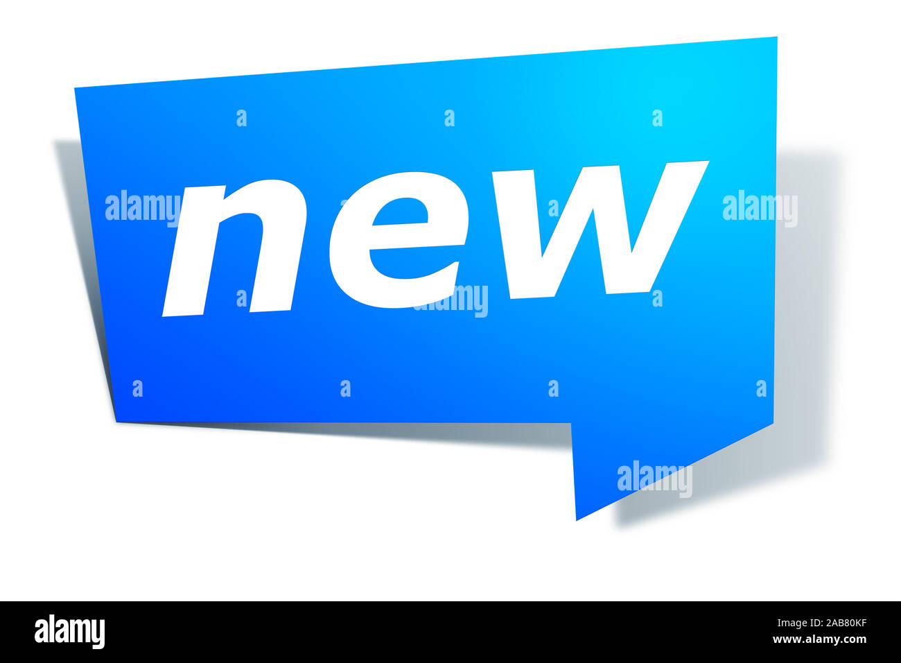 Ein blaues Etikett vor weissem Hintergrund mit der Aufschrift: 'new' Stock Photo
