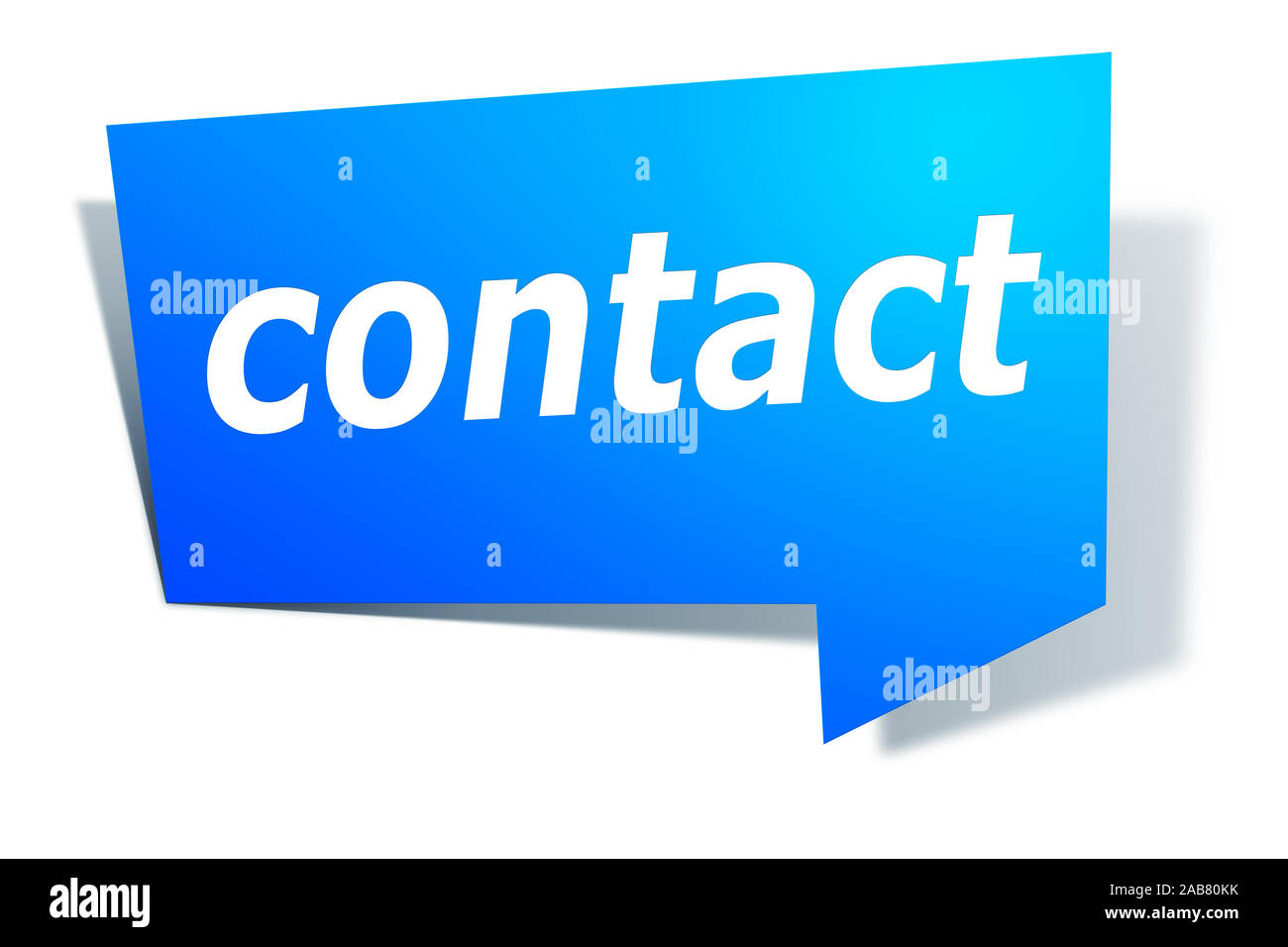 Ein blaues Etikett vor weissem Hintergrund mit der Aufschrift: 'contact' Stock Photo