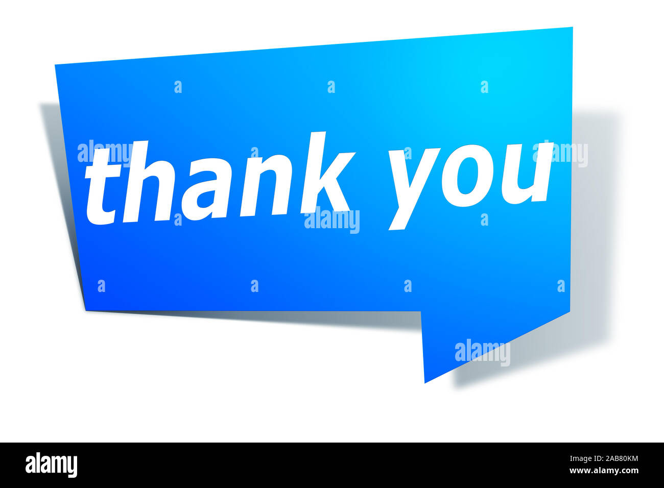 Ein blaues Etikett vor weissem Hintergrund mit der Aufschrift: "thank you" Stock Photo