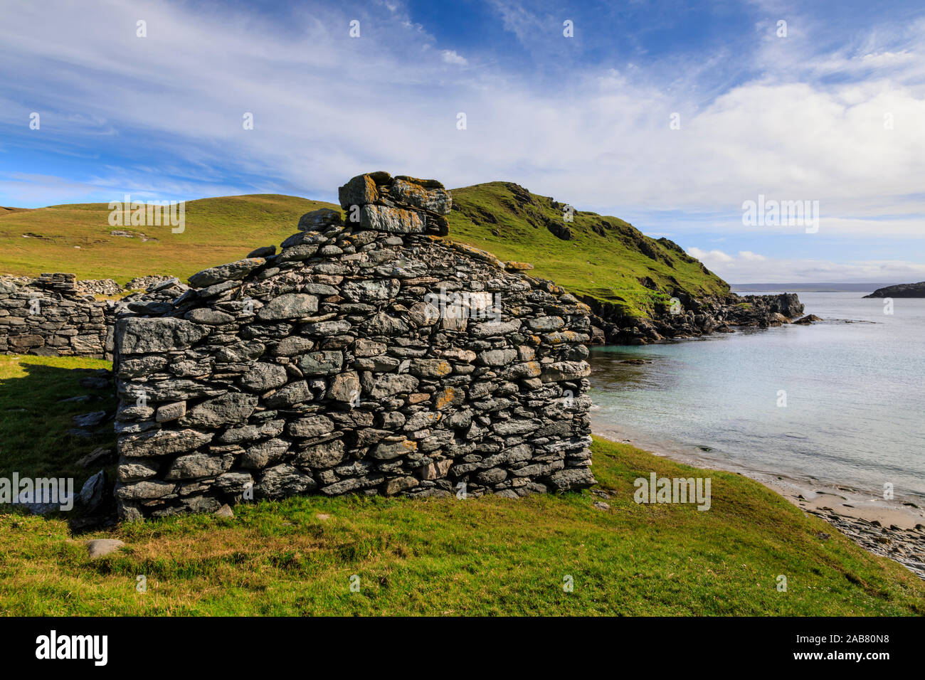 Isle of Fethaland, major Haaf Fishing Station, ruined fishermen's huts, East Ayre, North Mainland, Shetland Isles, Scotland, United Kingdom, Europe Stock Photo