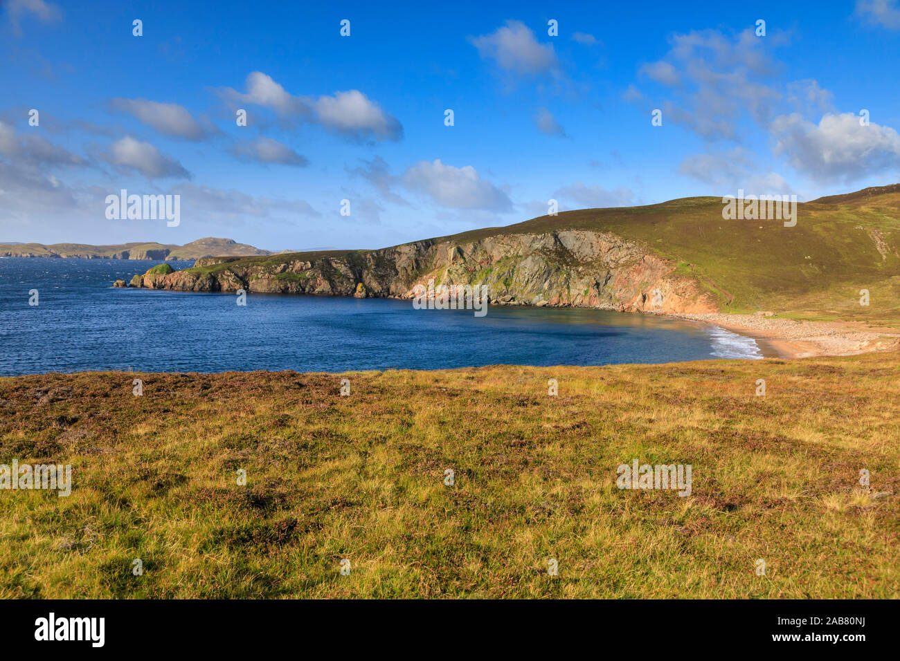 Little Ayre, red sand beach, red granite rocks, Muckle Roe Island, Shetland Isles, Scotland, United Kingdom, Europe Stock Photo