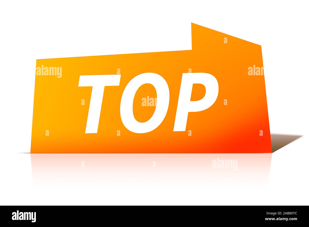 Ein oranges Etikett vor weissem Hintergrund mit der Aufschrift: 'TOP' Stock Photo