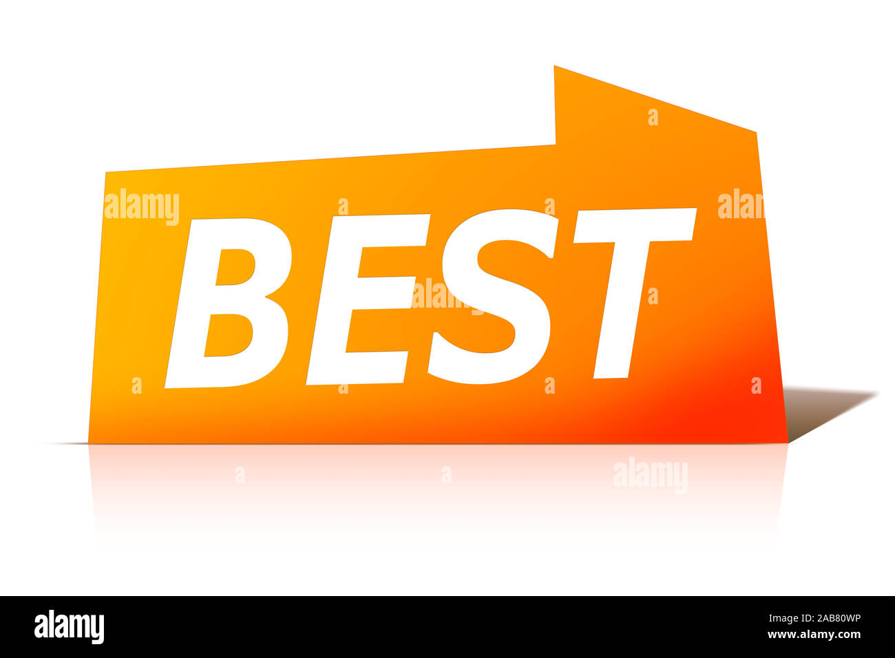 Ein oranges Etikett vor weissem Hintergrund mit der Aufschrift: 'BEST' Stock Photo