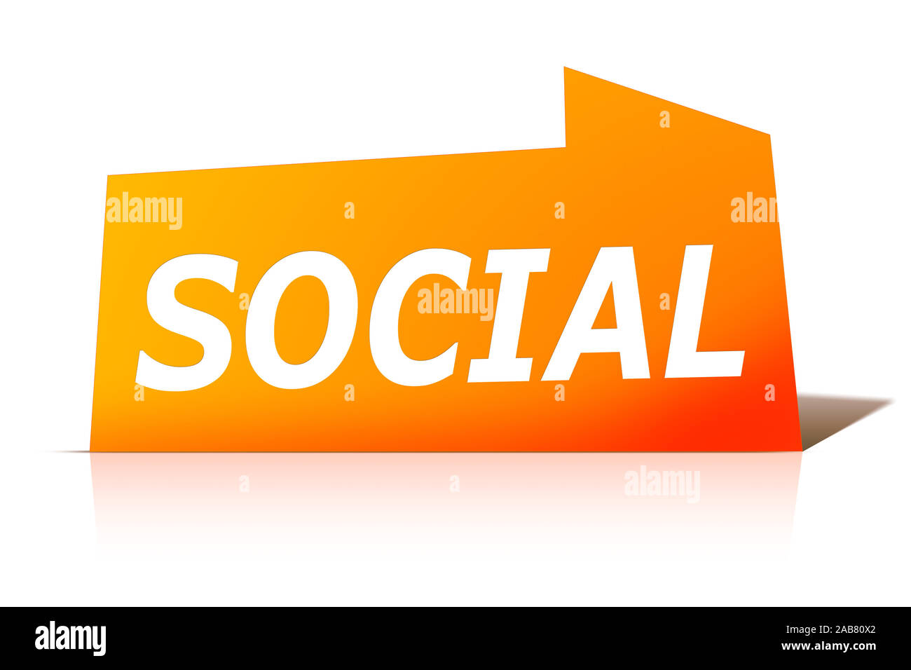 Ein oranges Etikett vor weissem Hintergrund mit der Aufschrift: "SOCIAL" Stock Photo