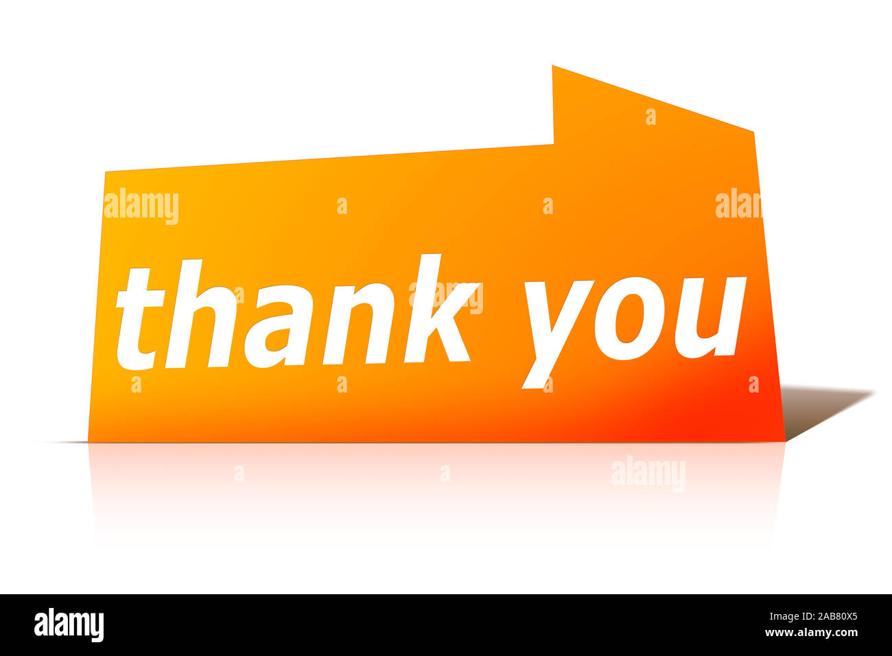 Ein oranges Etikett vor weissem Hintergrund mit der Aufschrift: 'thank you' Stock Photo