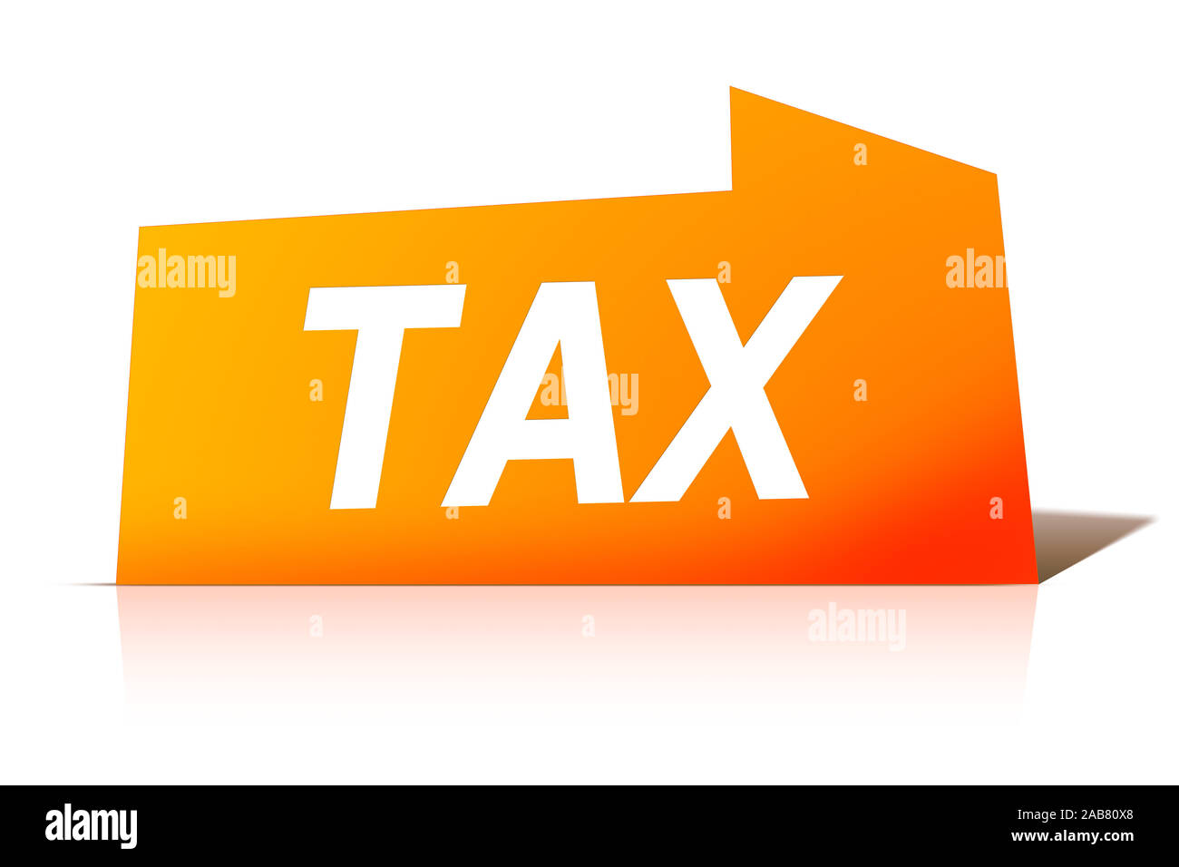 Ein oranges Etikett vor weissem Hintergrund mit der Aufschrift: "TAX" Stock Photo