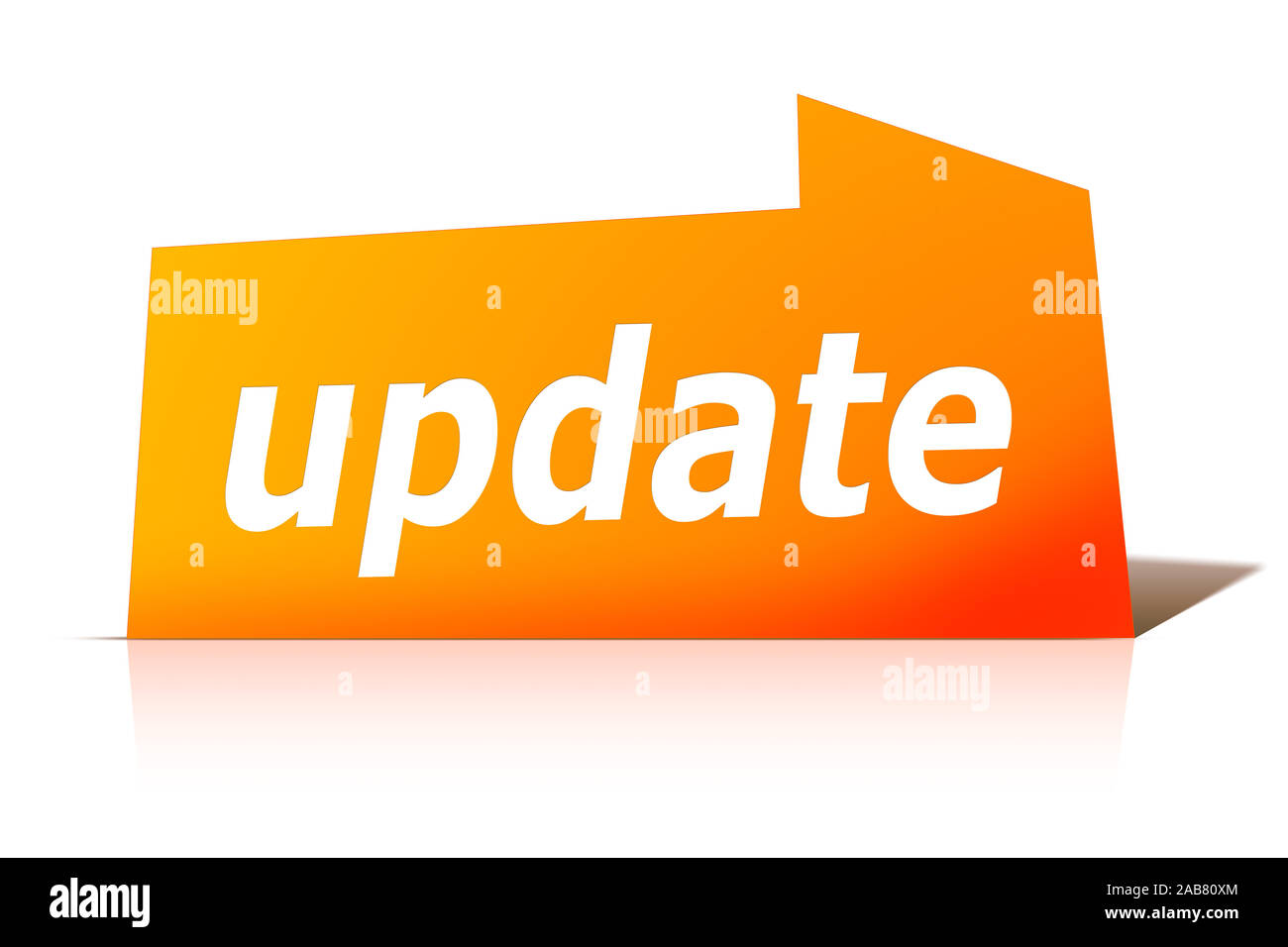 Ein oranges Etikett vor weissem Hintergrund mit der Aufschrift: 'update' Stock Photo