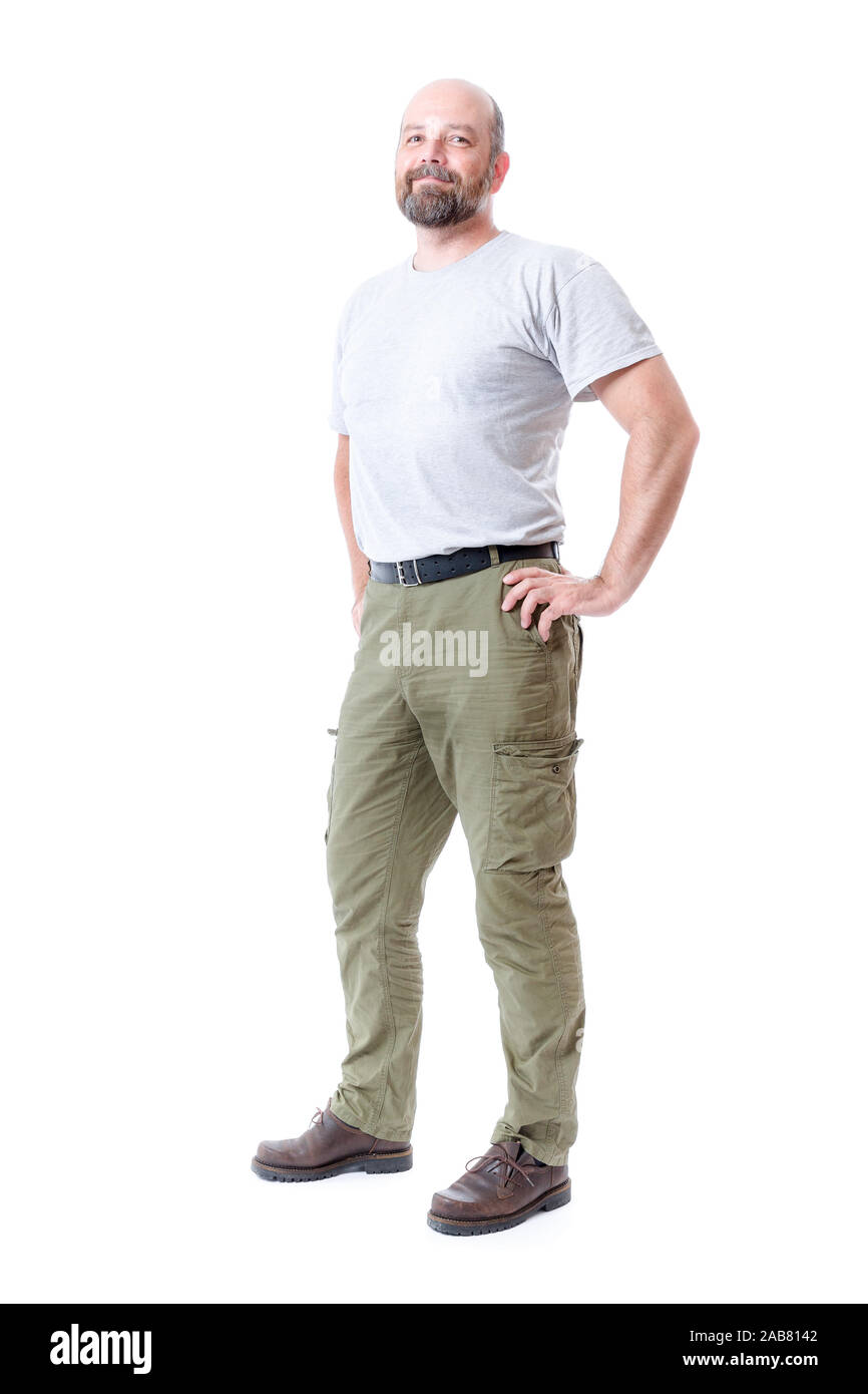 Ein Mann mit Bart vor weissem Hintergrund Stock Photo