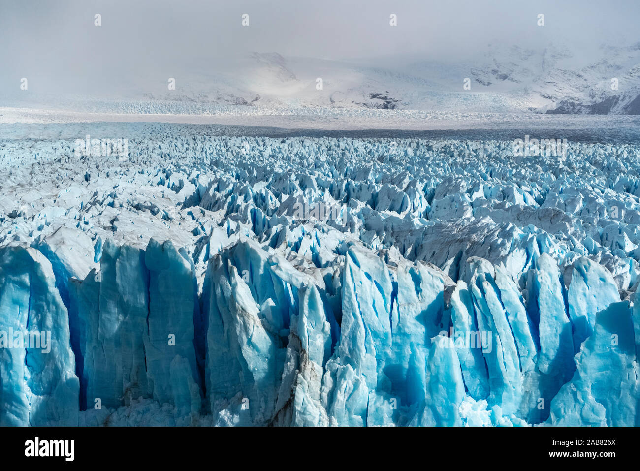 Close up on the ice of Perito Moreno glacier, Los Glaciares National Park, UNESCO World Heritage Site, Santa Cruz, Argentina, South America Stock Photo