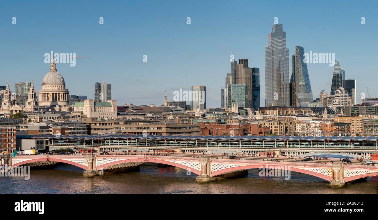 Panoramic view of the City of London with Blackfriars Bridge and St. Paul's Cathedral, London, England, United Kingdom, Europe Stock Photo