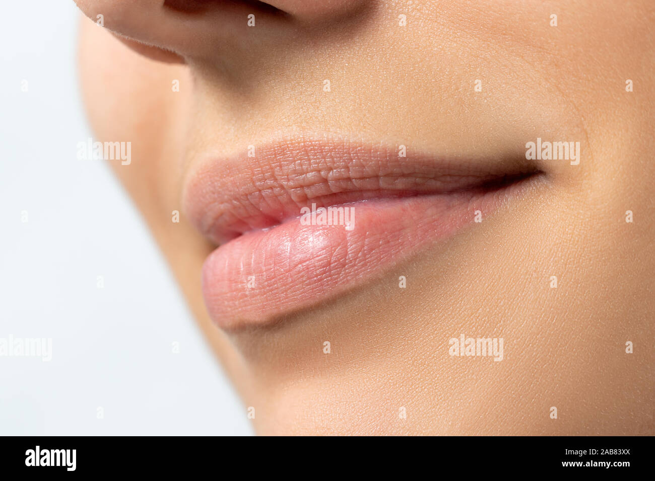 Macro close up of attractive female lips. Stock Photo