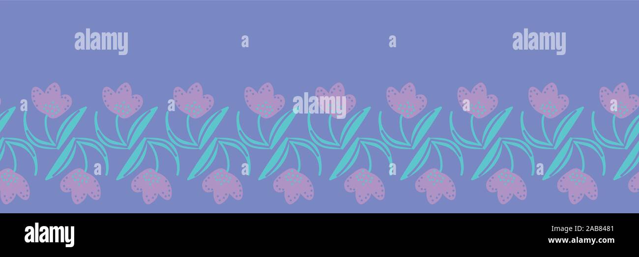 seamless vector border print with purple crocus flowers Stock Vector