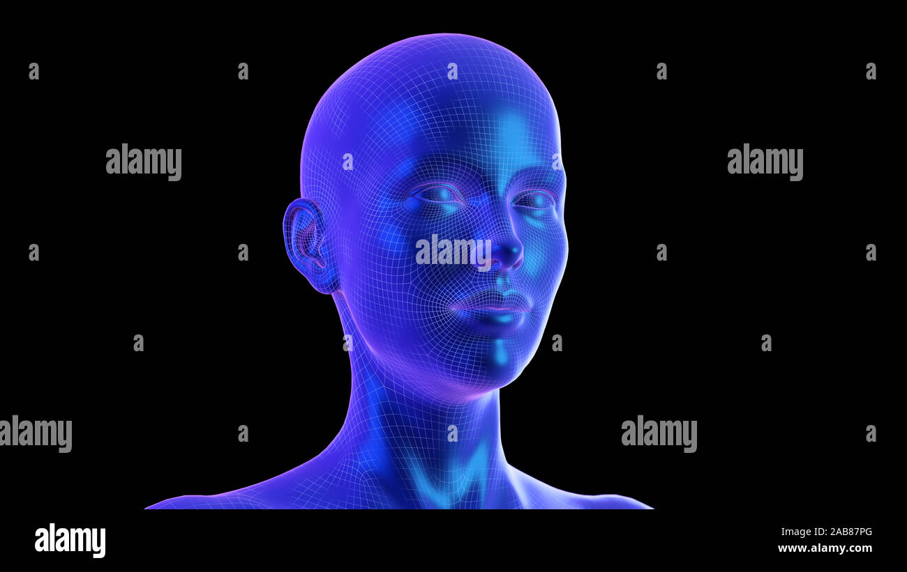 3d rendered abstract synthwave style illustration of a female head ...