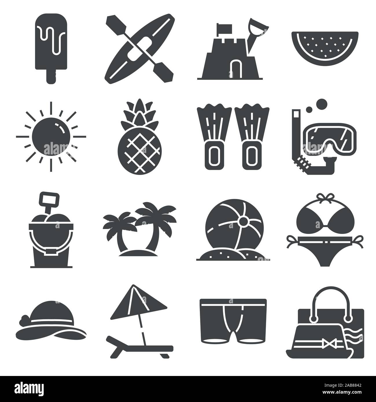 Vector Summer icons gray set on white background Stock Vector Image ...