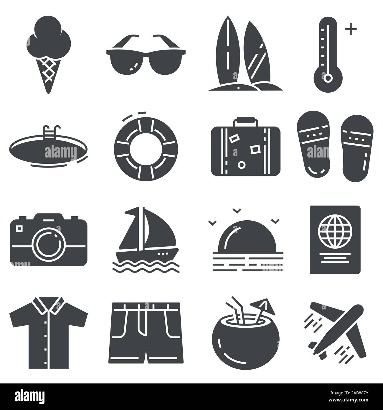 Vector Summer icons gray set on white background Stock Vector Image ...