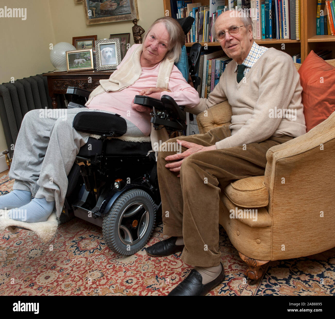 Lord Norman Tebbit with his wife Margaret and at their home in Bury St Edmunds, Suffolk Stock Photo