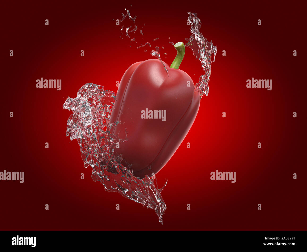 3d rendered food illustration  of a bell pepper and a water splash Stock Photo