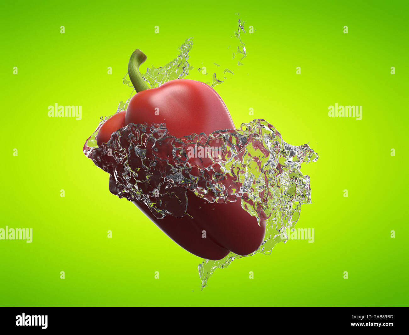 3d rendered food illustration  of a bell pepper and a water splash Stock Photo