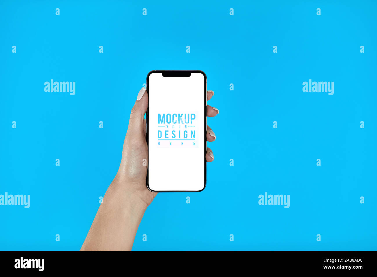 Download Female Hand Holding Black Cellphone With White Screen On A Yellow Background Smartphone Mockup With White Screen Stock Photo Alamy PSD Mockup Templates