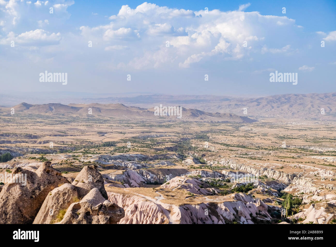 Cappadocia landscape with valleys and blue skies Stock Photo