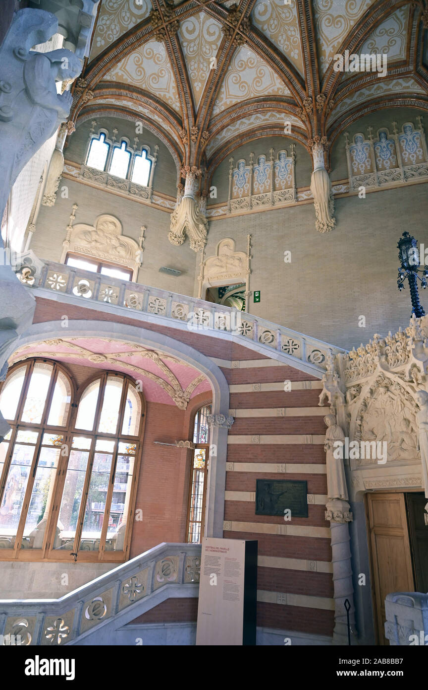 Art Nouveau Hospital de Sant Pau, Barcelona was designed by Lluís Domènech i Montaner opened in 1930. (formally Hospital de la Santa Creu). Stock Photo