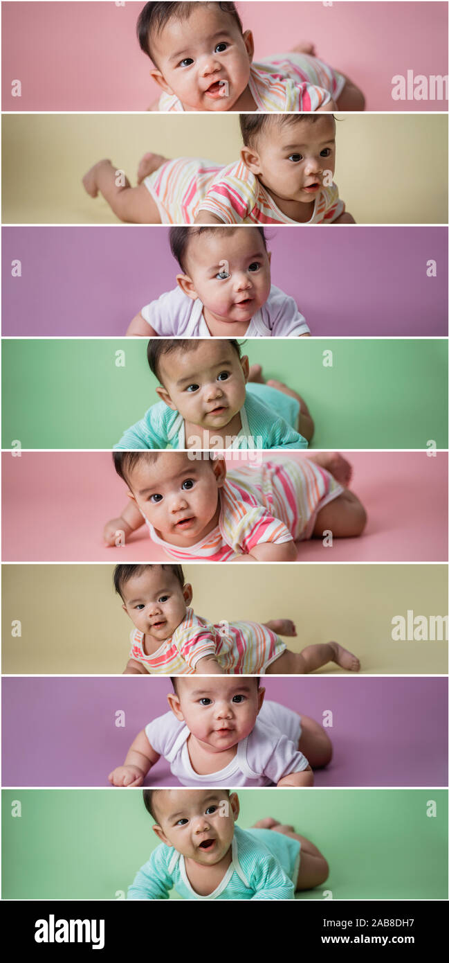 baby laying on her belly in studio Stock Photo Alamy