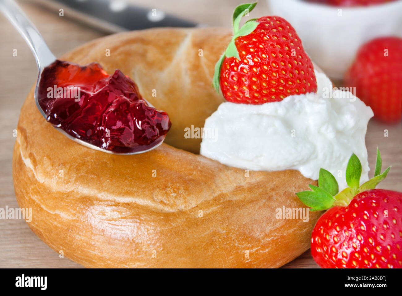 Bagel and jelly with fruits Stock Photo Alamy
