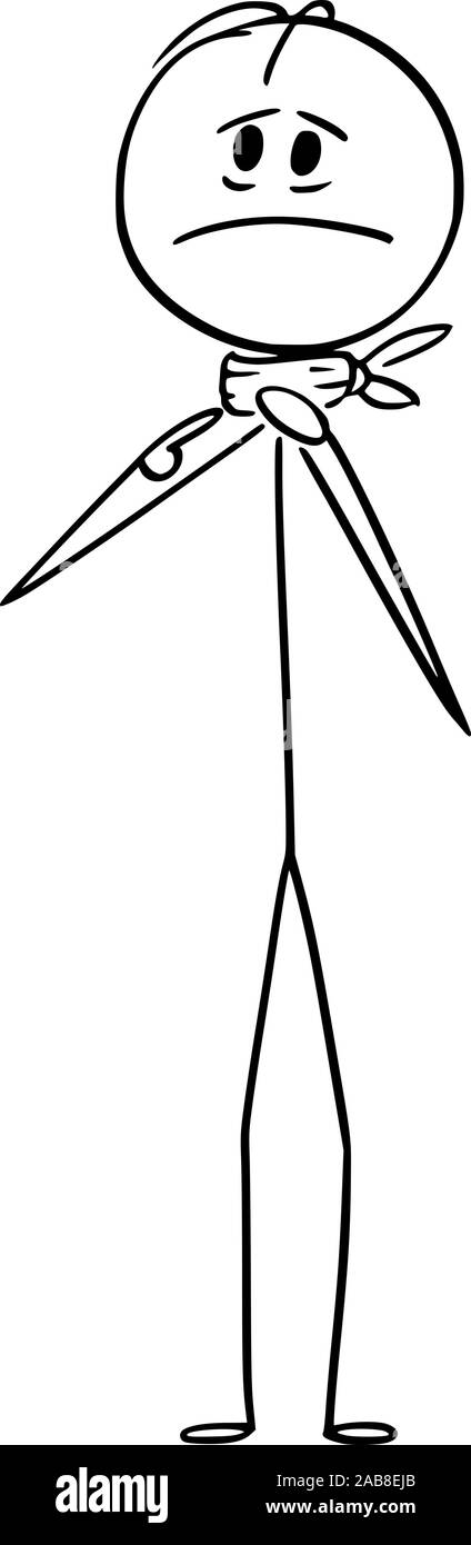 Vector cartoon stick figure drawing conceptual illustration of sick man suffering pain or sore throat. Stock Vector