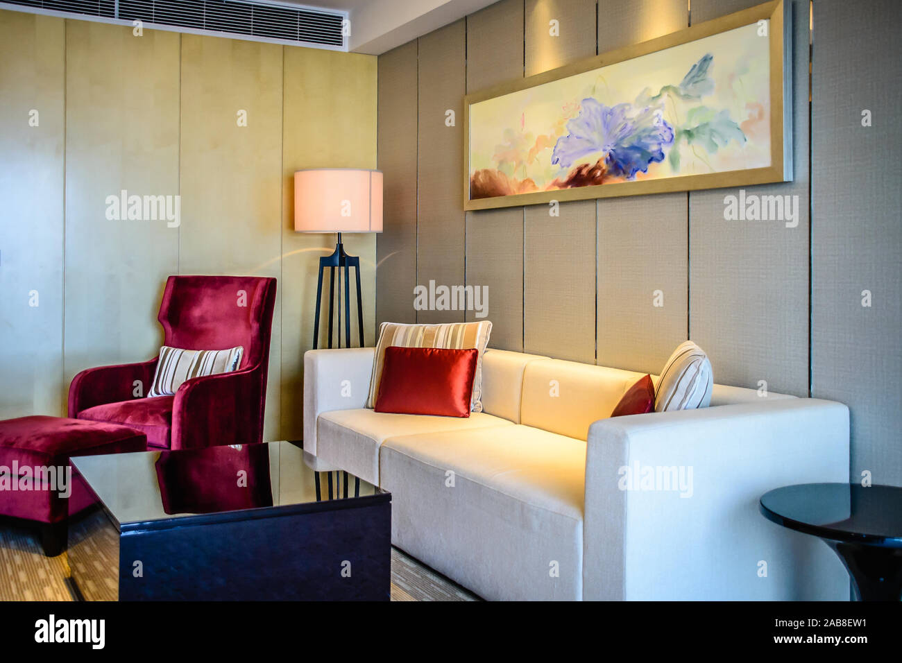 Interior Decoration Of Beautiful Liiving Room With Couch Armchair