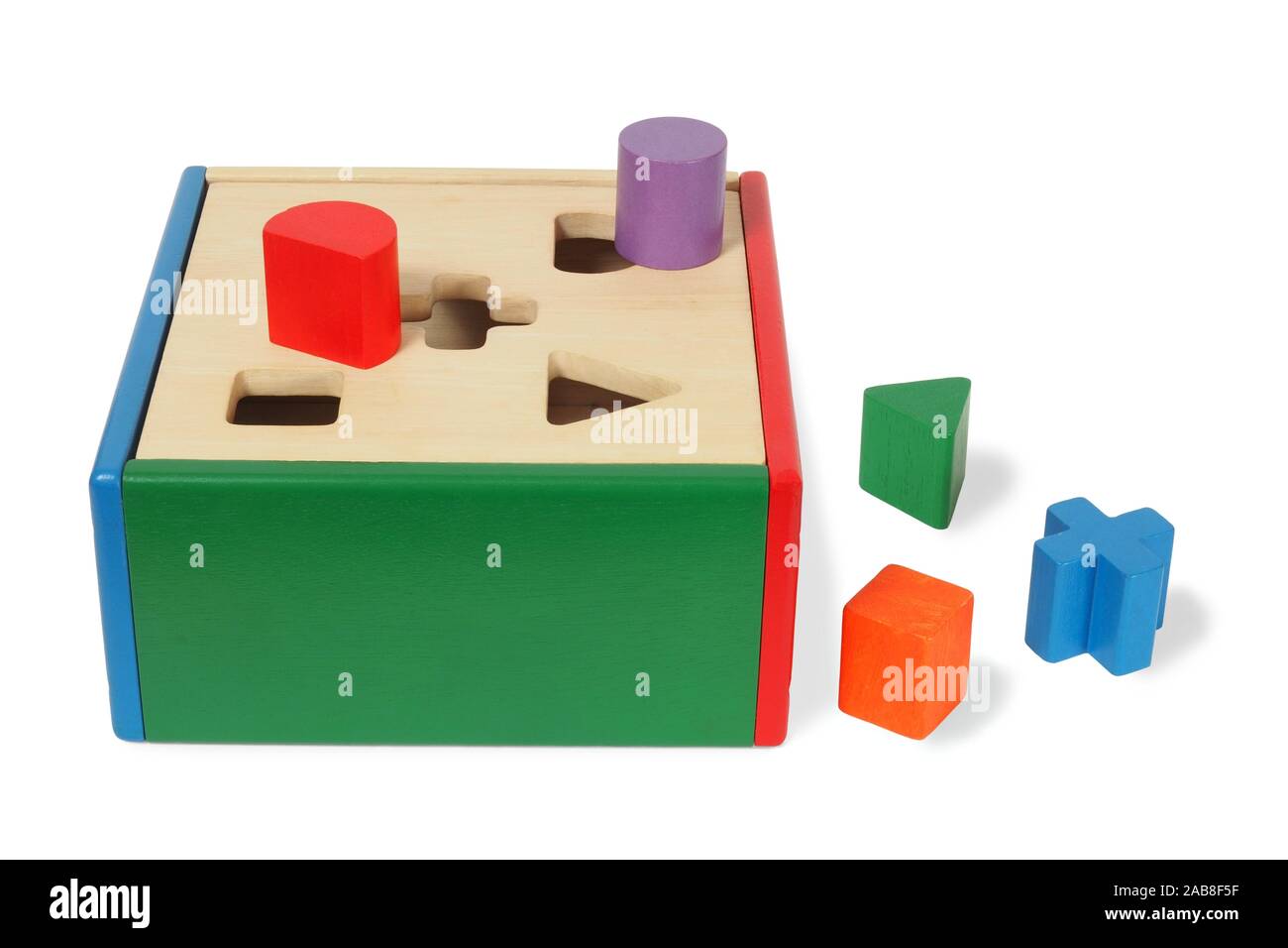 Wooden game with blocks of different shapes Stock Photo