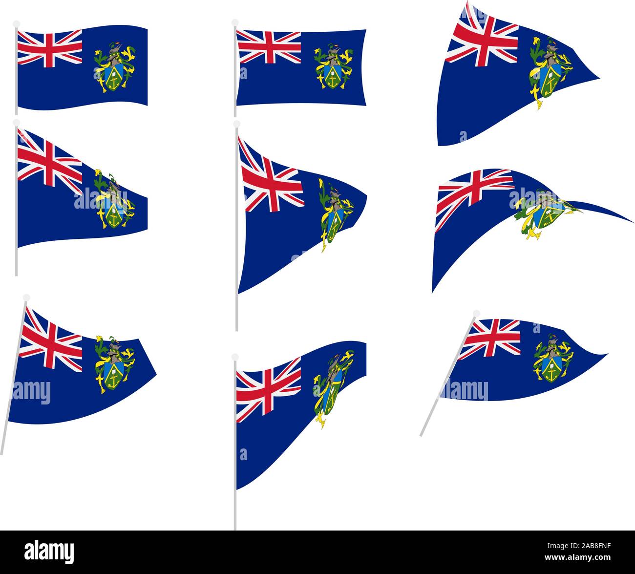 Vector Drawing of Set with Pitcairn Henderson Ducie and Oeno Islands Flag Stock Vector
