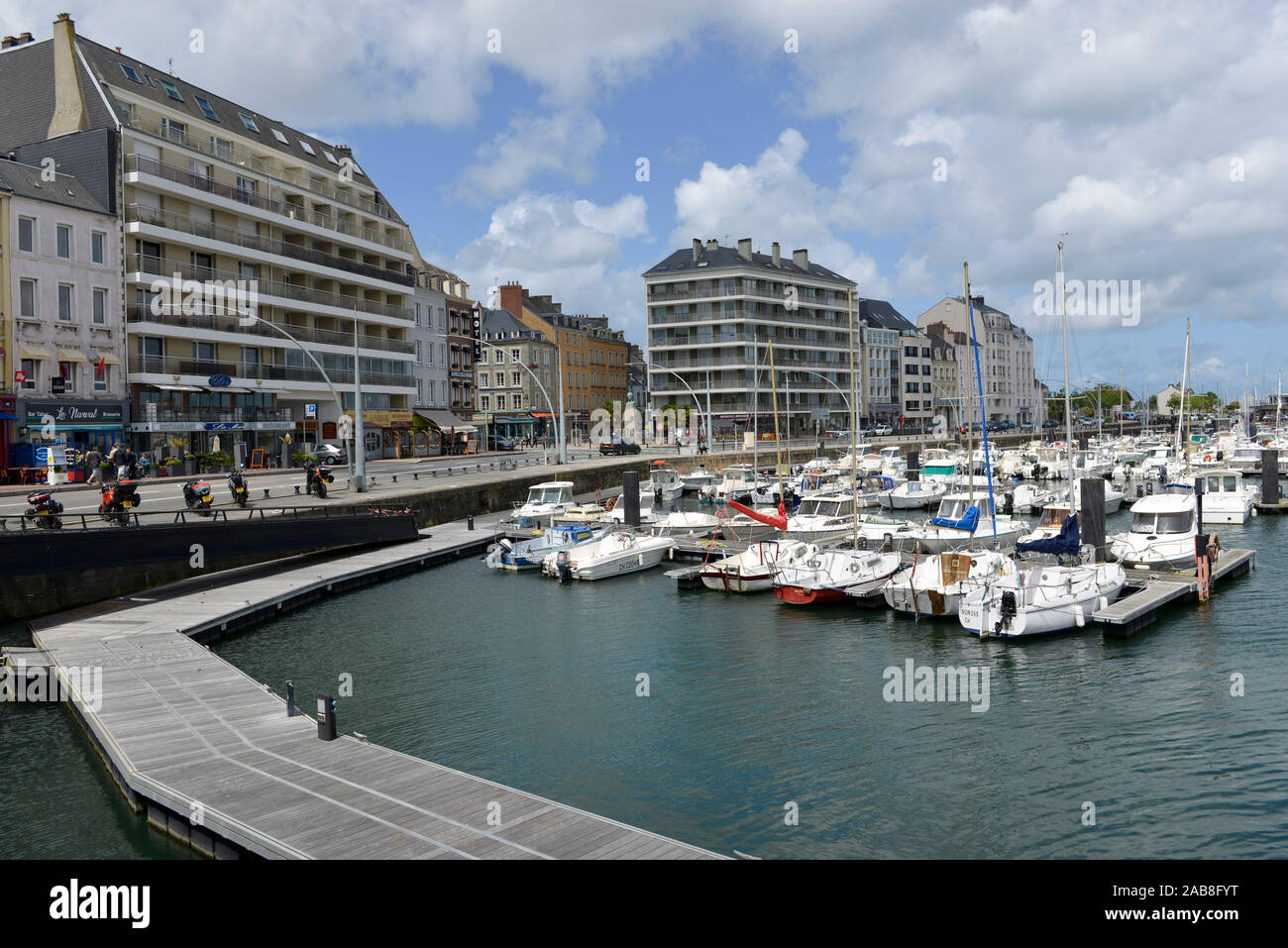 Cherbourg (north-western France): real estate in the city centre along the quay Quai de Caligny and the harbour Stock Photo