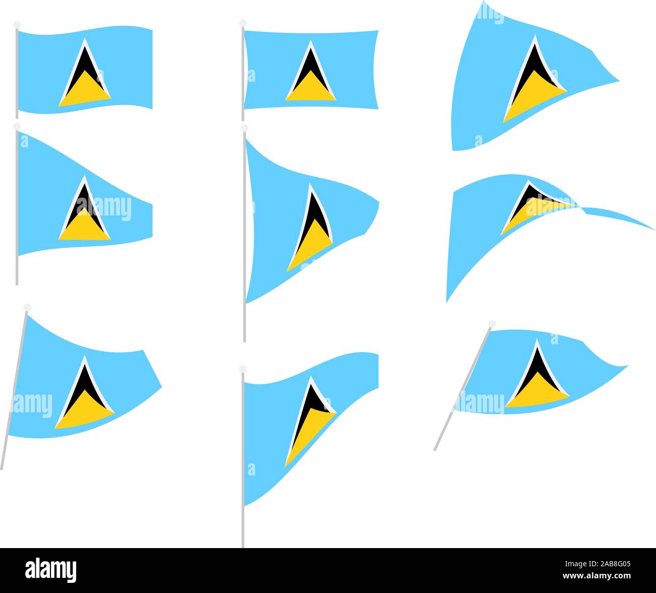 Vector Drawing of Set with Saint Lucia Flag Stock Vector