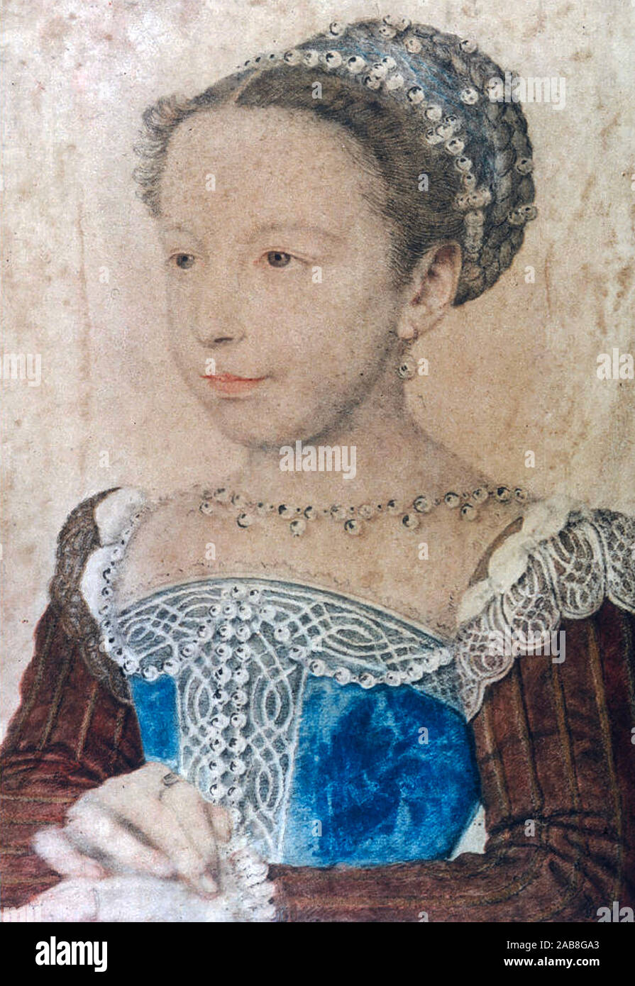MARGARET de VALOIS (1553-1615) French princess  who married Henry III of Navarre drawn by Francois Clouet Stock Photo