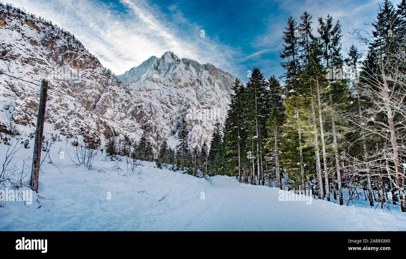 Snowy Tamar valley in Slovenia Stock Photo