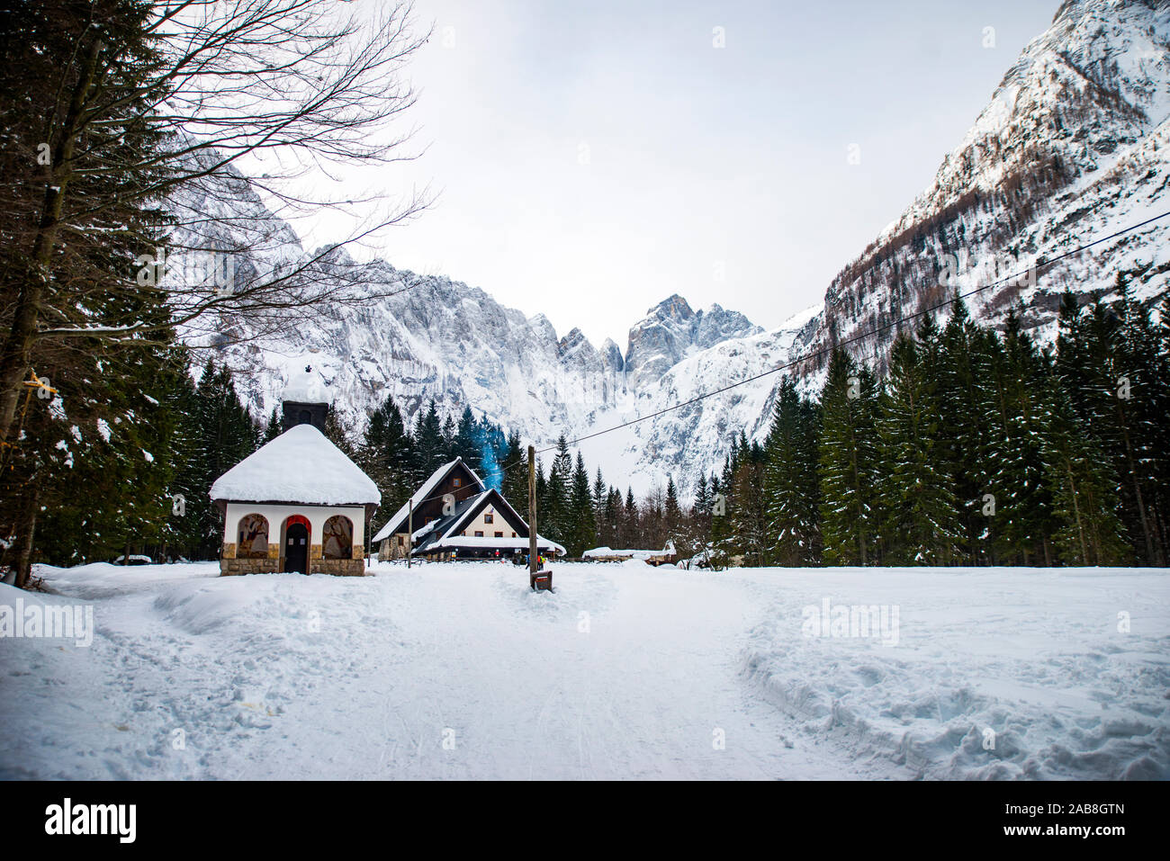 Snowy Tamar valley in Slovenia Stock Photo