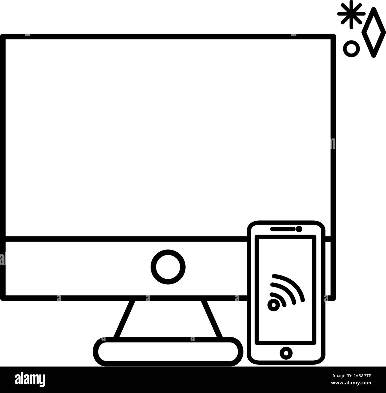computer and smartphone with social media line style vector ...