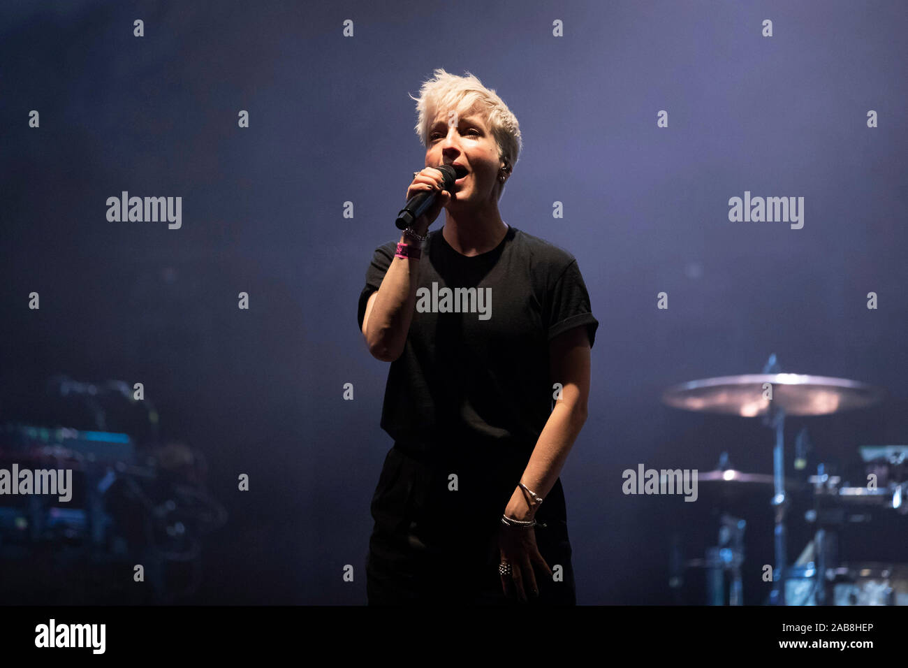 Singer Jeanne Added on stage in Antibes, concert within the Nuits Carree Festival,  on June 29, 2019 Stock Photo