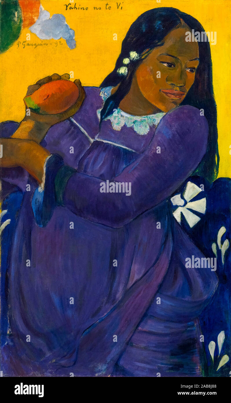 Paul Gauguin, Vahine no te vi, (Woman with mango), portrait painting, 1892 Stock Photo